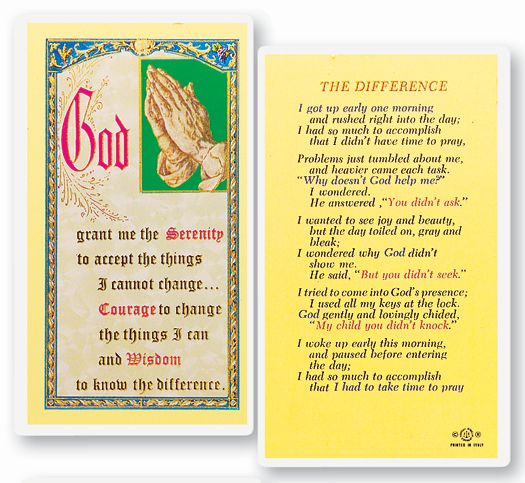 The Difference Laminated Catholic Prayer Holy Card with Prayer on Back, Pack of 25
