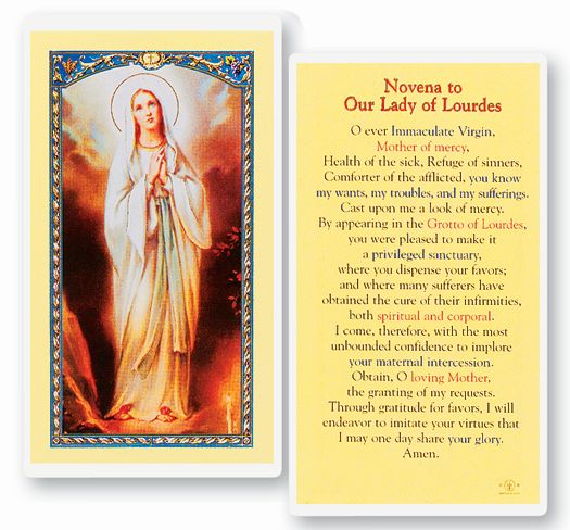 Our Lady of Lourdes Novena Laminated Catholic Prayer Holy Card with Prayer on Back, Pack of 25