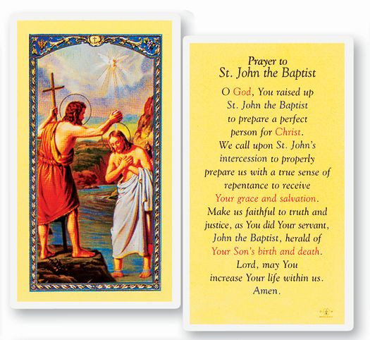 Saint John the Baptist Laminated Catholic Prayer Holy Card with Prayer on Back, Pack of 25