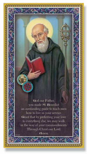 St. Benedict Gold Foil Wood Plaque Wall Art Decor Small