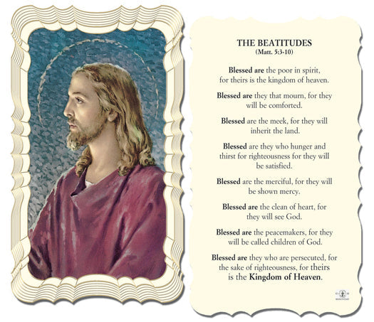 The Beatitudes Catholic Prayer Holy Card with Prayer on Back, Pack of 50