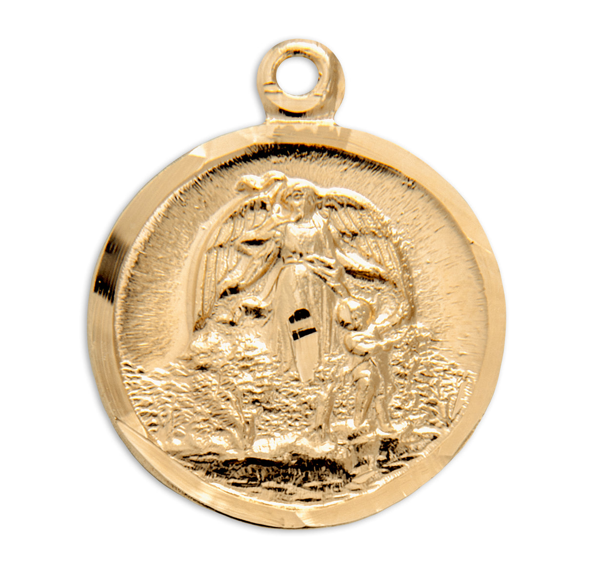 Gold Over Sterling Silver Guardian Angel Medal Pendant Necklace