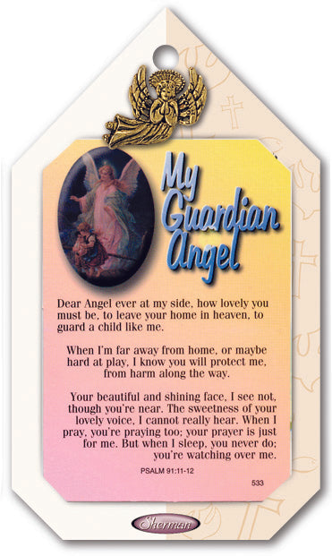 Sherman Guardian Angel Lapel Pin With Verse Prayer Card