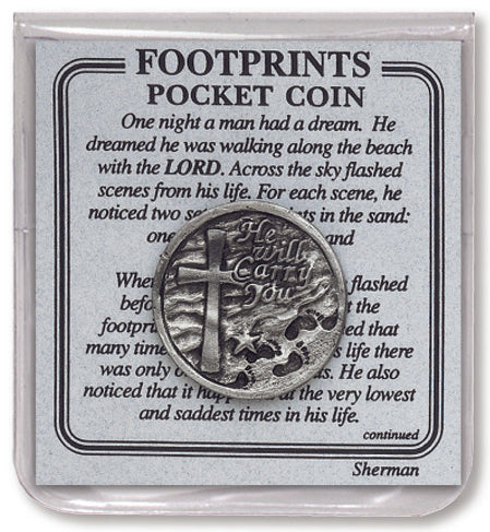 Sherman Footprints Pewter Pocket Coin With Prayer Gift