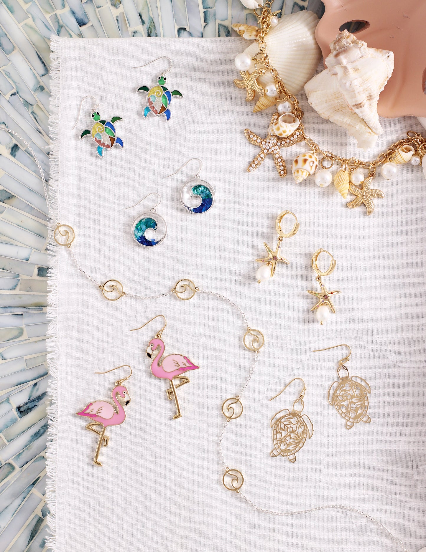 Periwinkle Silver And Aqua Cascade Enamel Starfish Earrings