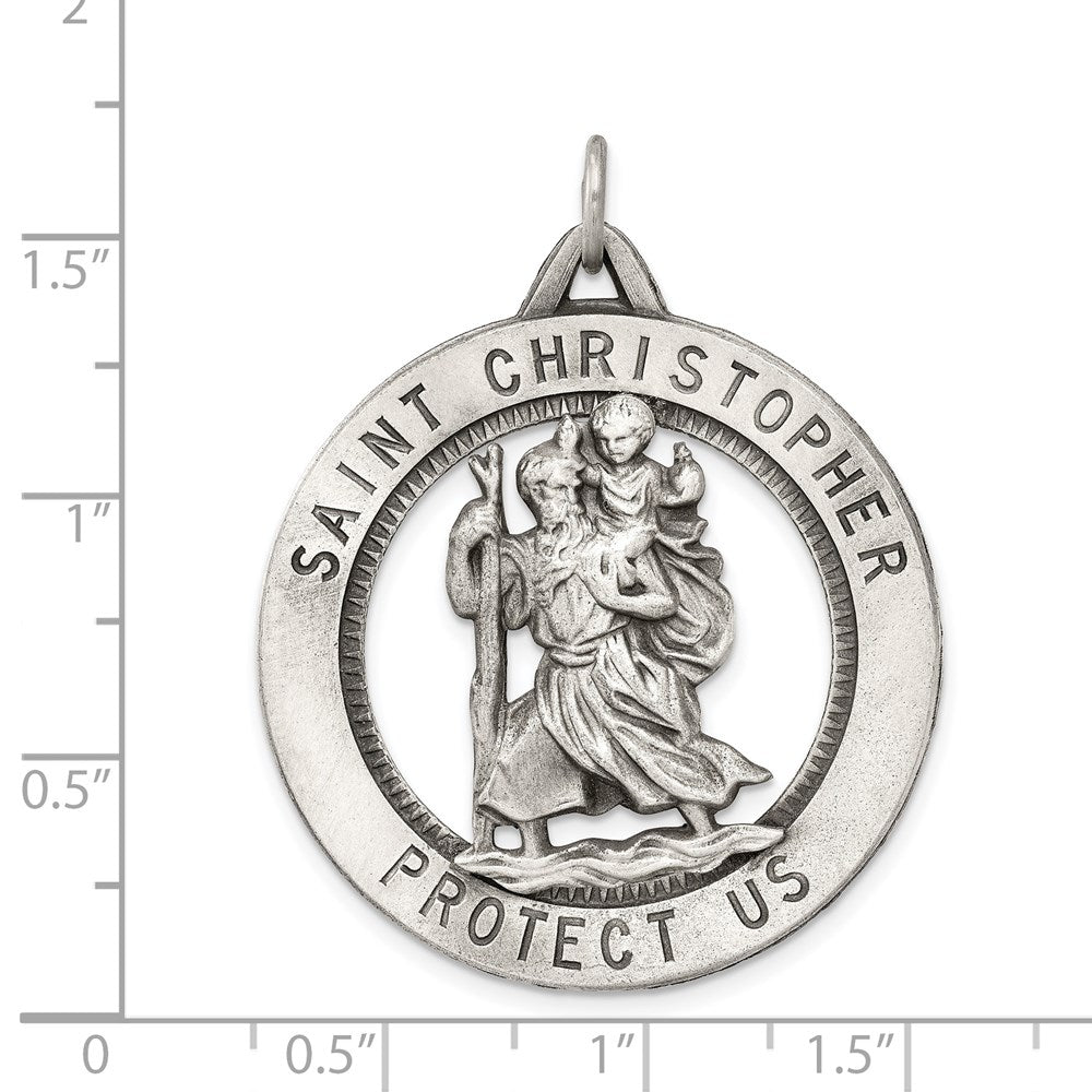 Extel Large Sterling Silver St. Christopher Medal Pendant