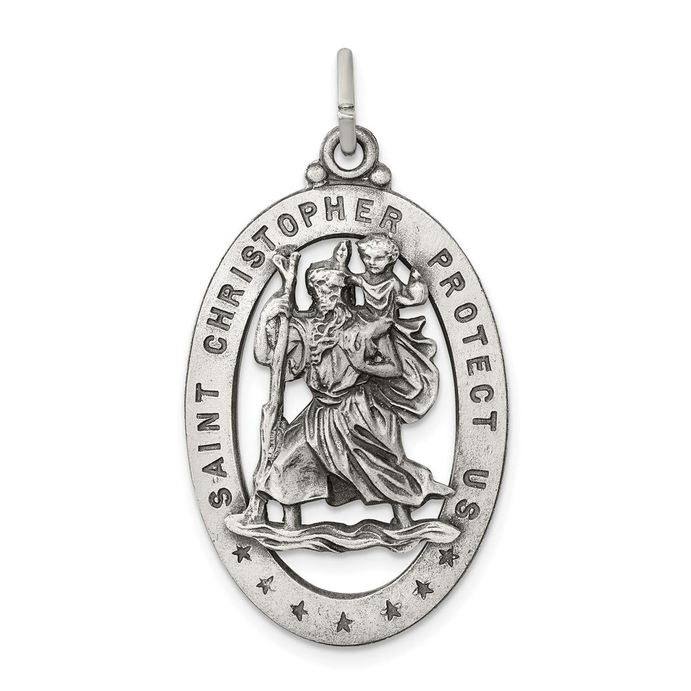 Extel Large Sterling Silver Patron Saint Christopher Medal Pendant Charm, Made in USA