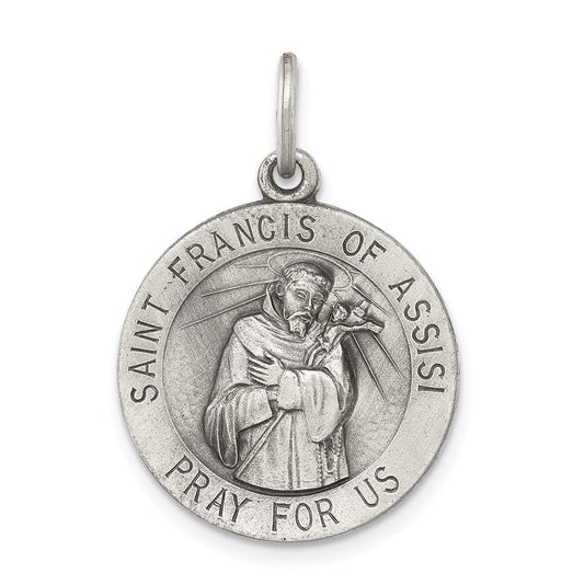 Extel Large Sterling Silver Antiqued Patron Saint Francis of Assisi Medal Pendant Charm, Made in USA