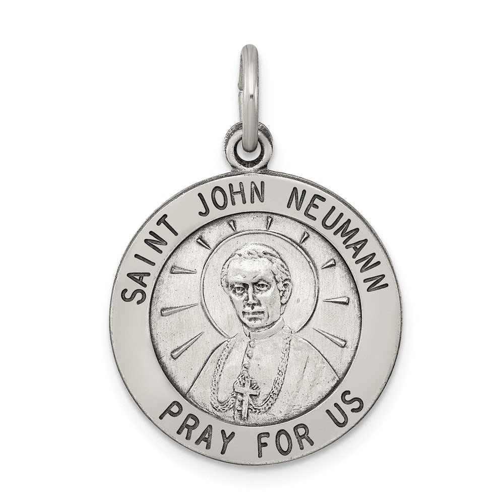 Extel Large Sterling Silver Antiqued Patron Saint John Neumann Medal Pendant Charm, Made in USA