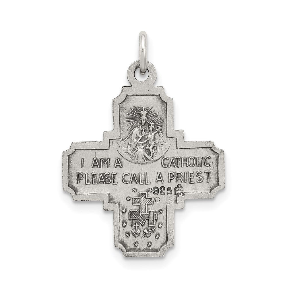 Extel Large Sterling Silver Antiqued Reversible Catholic Medal