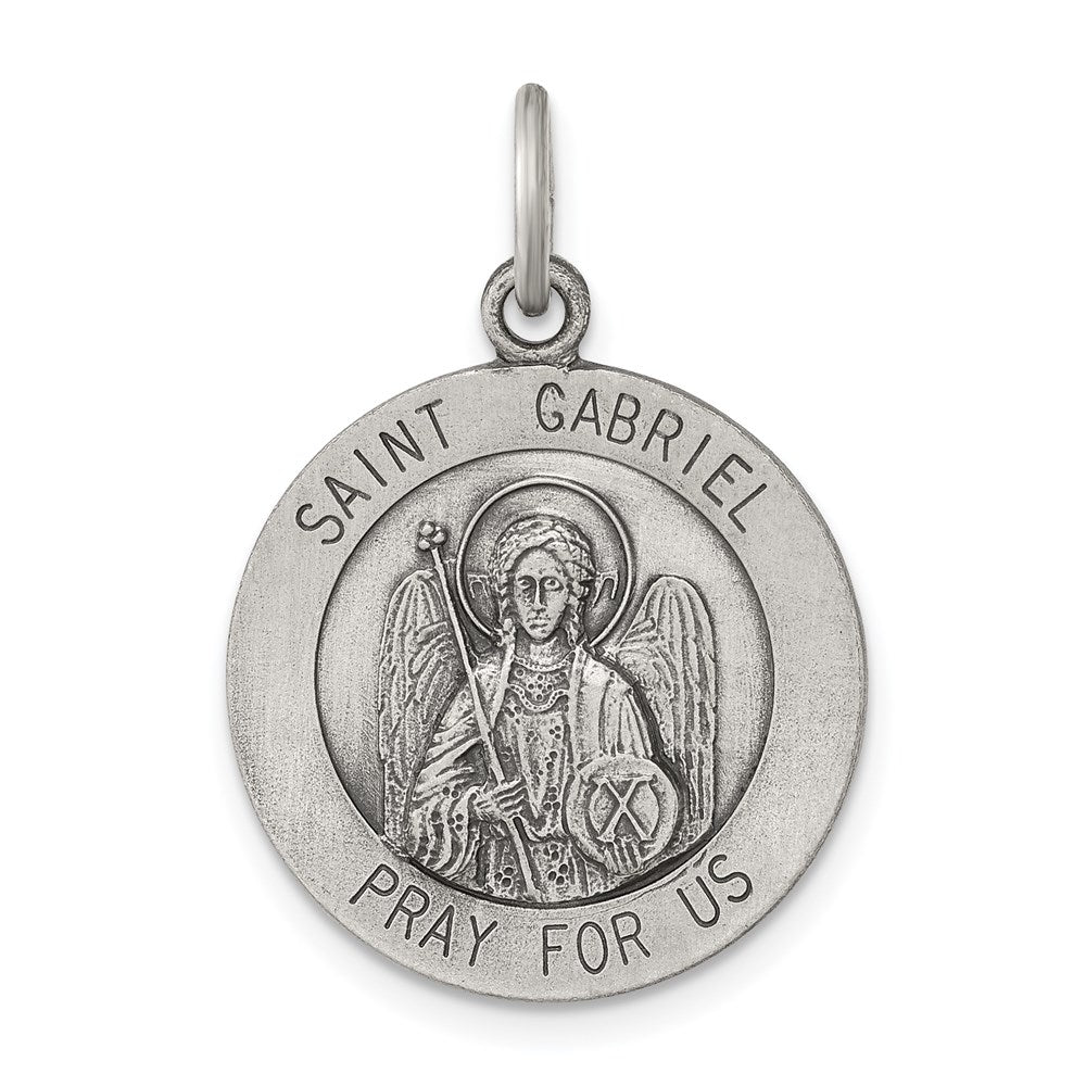 Extel Large Sterling Silver Antiqued Patron Saint Gabriel Medal Pendant Charm, Made in USA