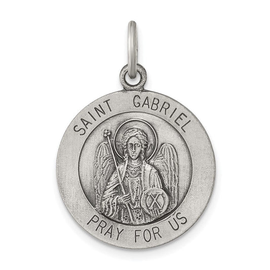 Extel Large Sterling Silver Antiqued Patron Saint Gabriel Medal Pendant Charm, Made in USA