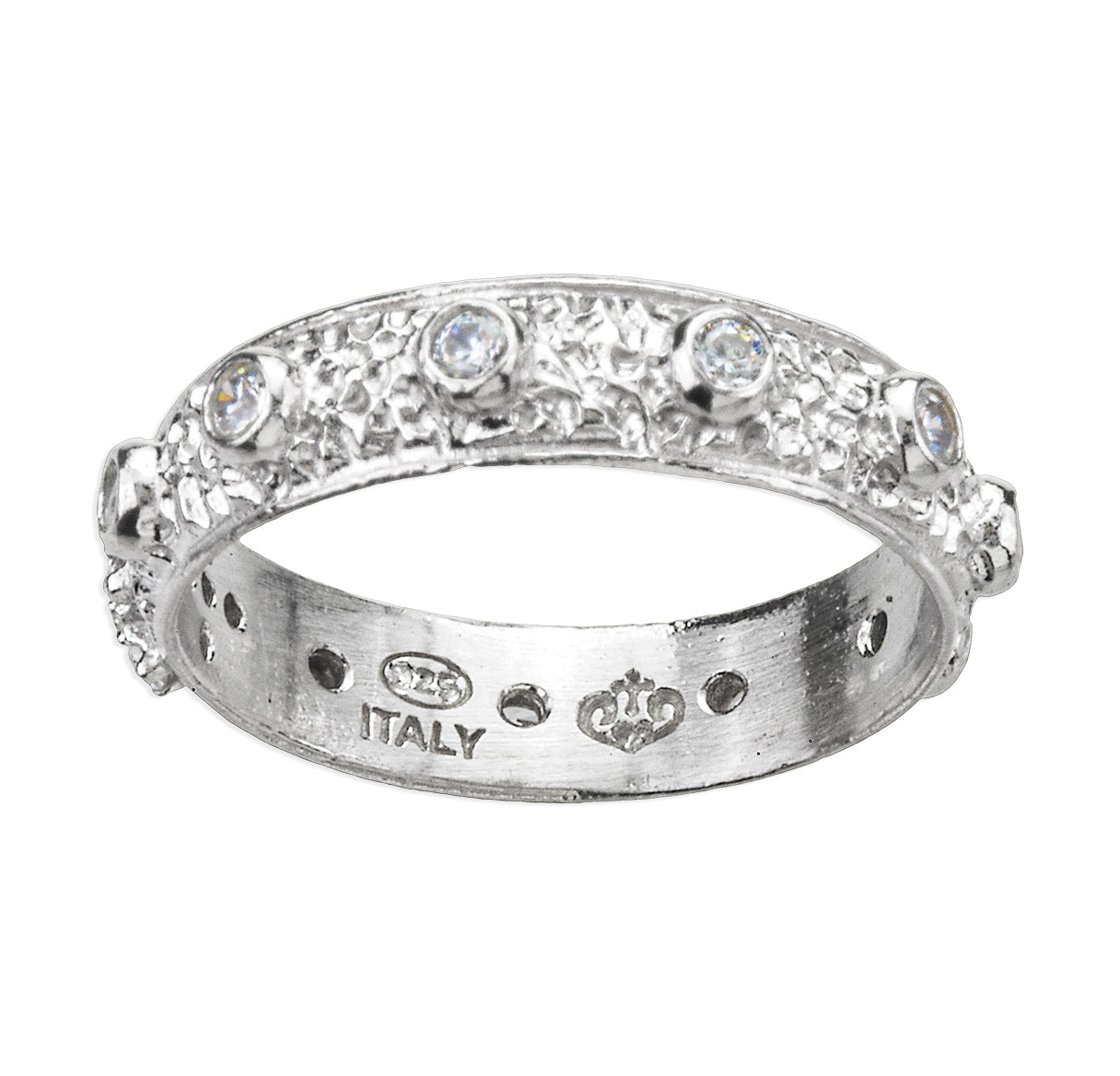 Sterling Silver Rosary Ring with Cubic Zirconia Elegance