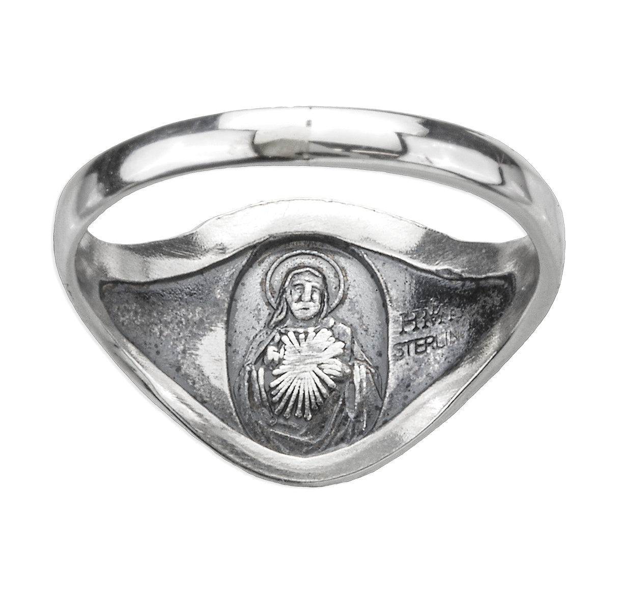 Sterling Silver Our Lady of Mount Carmel Ring with Sacred Heart