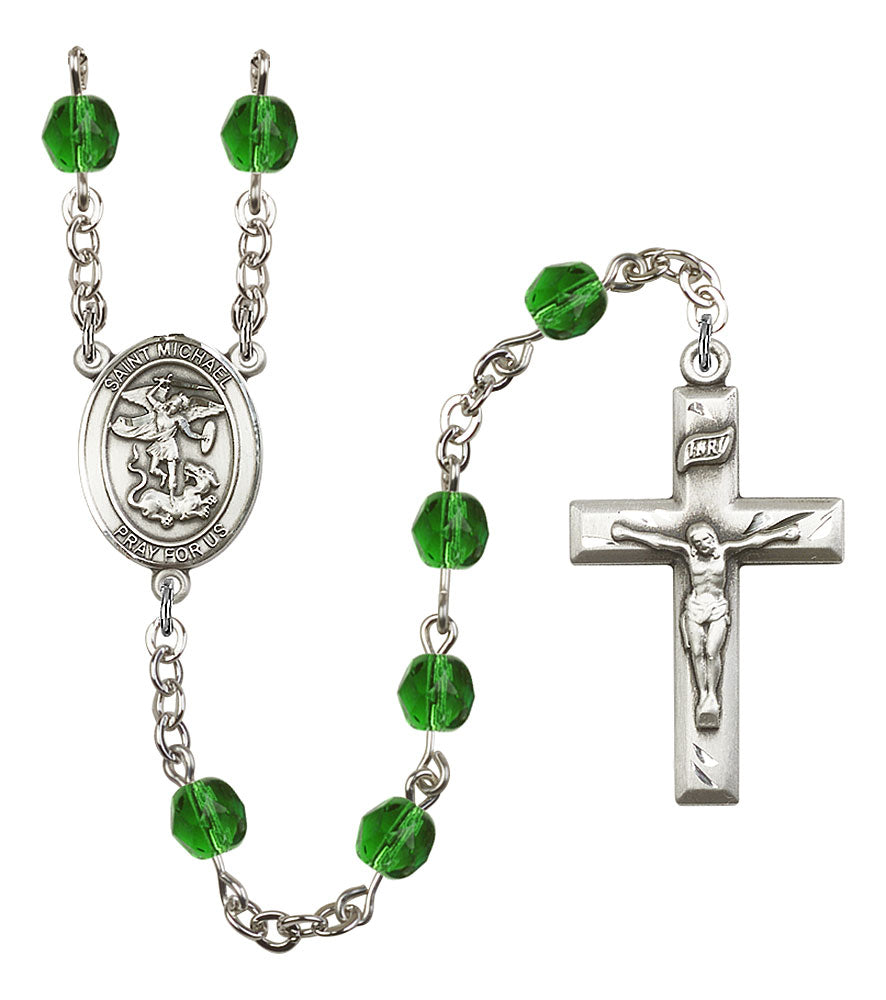 Extel St. Michael the Archangel Catholic Rosary Beads May Birthstone Emerald
