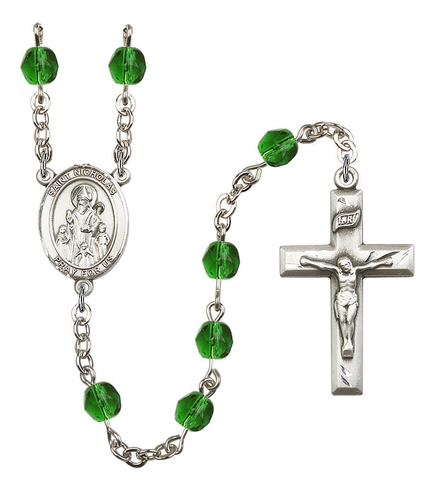 Extel St. Nicholas Catholic Rosary Beads May Birthstone Emerald