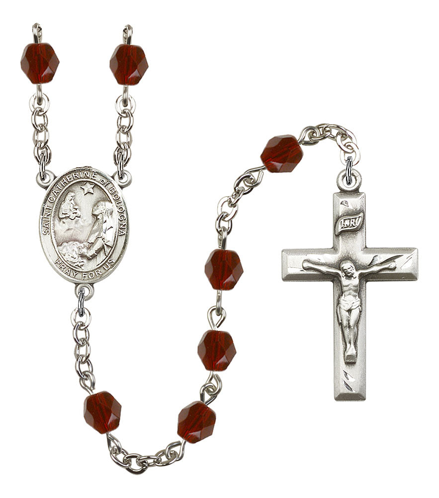 Extel St. Catherine of Bologna Catholic Rosary Beads Garnet