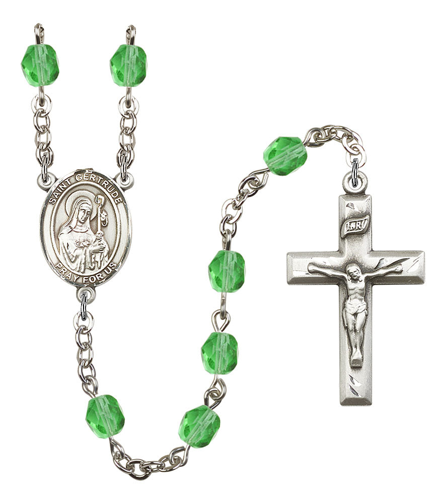 Extel St. Gertrude of Nivelles Catholic Rosary Beads Peridot