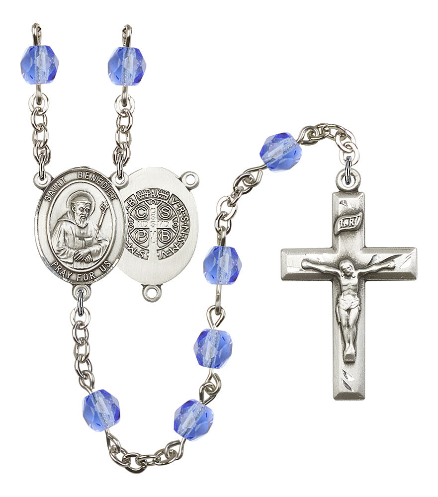 Extel St. Benedict Catholic Rosary Beads September Sapphire