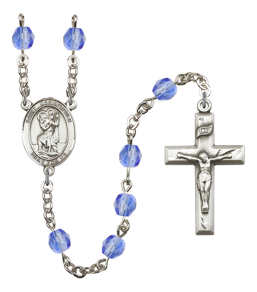 Extel St. Christopher Catholic Rosary Beads Sapphire September