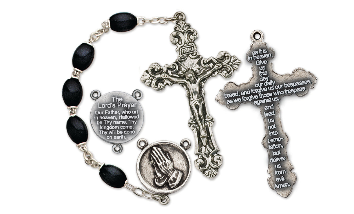 Men's Our Father Prayer Large Black Catholic Rosary Beads