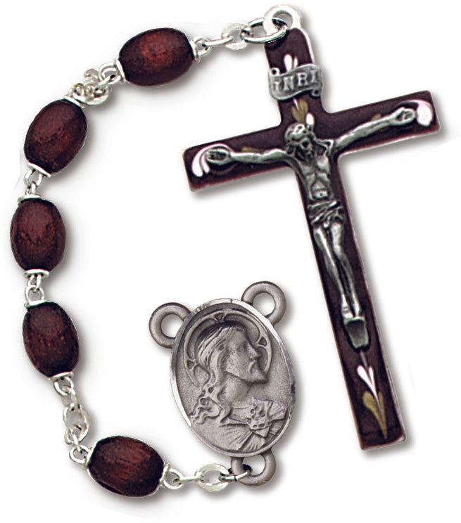 Men's Large Brown Catholic Rosary Beads Wood Beads 6x8mm
