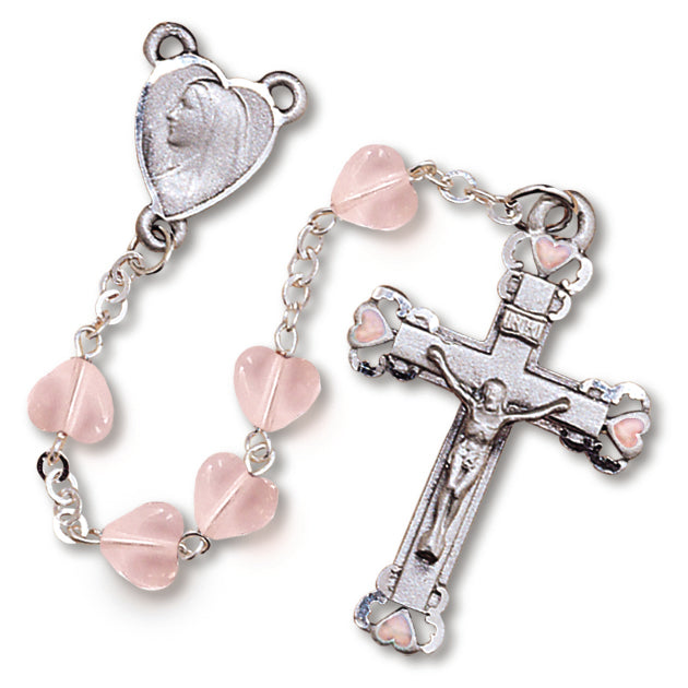 Women's Medium Pink Catholic Rosary Beads Glass Beads Set