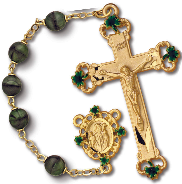 Women's St. Patrick Medium Green Catholic Rosary Beads Glass Beads