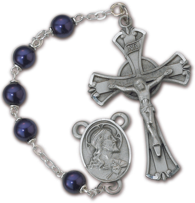Men's Medium Blue Catholic Rosary Beads, Glass Beads 7mm