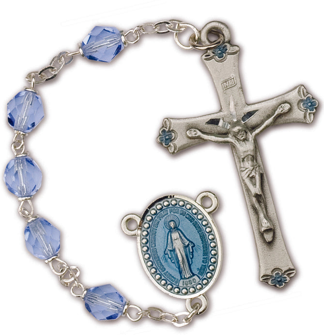 Women's Medium Blue Catholic Rosary Beads Glass Beads Set