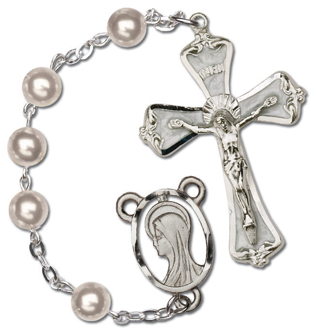 Women's Medium White Catholic Rosary Beads Glass Beads Set
