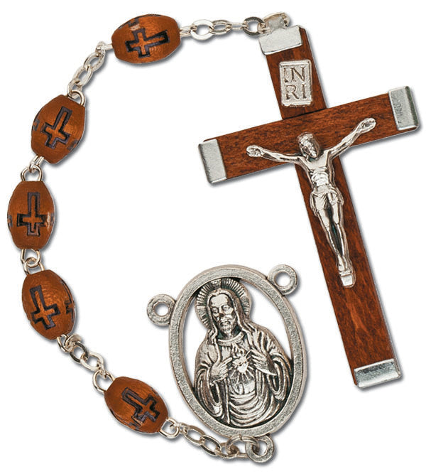 Men's Medium Brown Catholic Rosary Beads Wood Beads 5x7mm