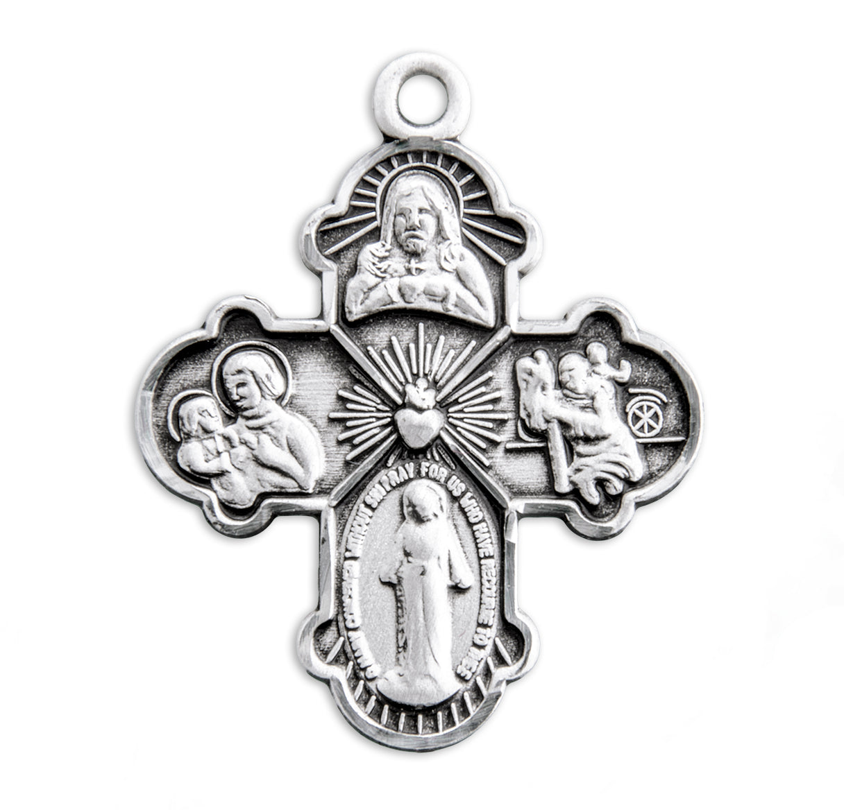 Extel Silver Catholic 4-Way Medal Cross Necklace Gift