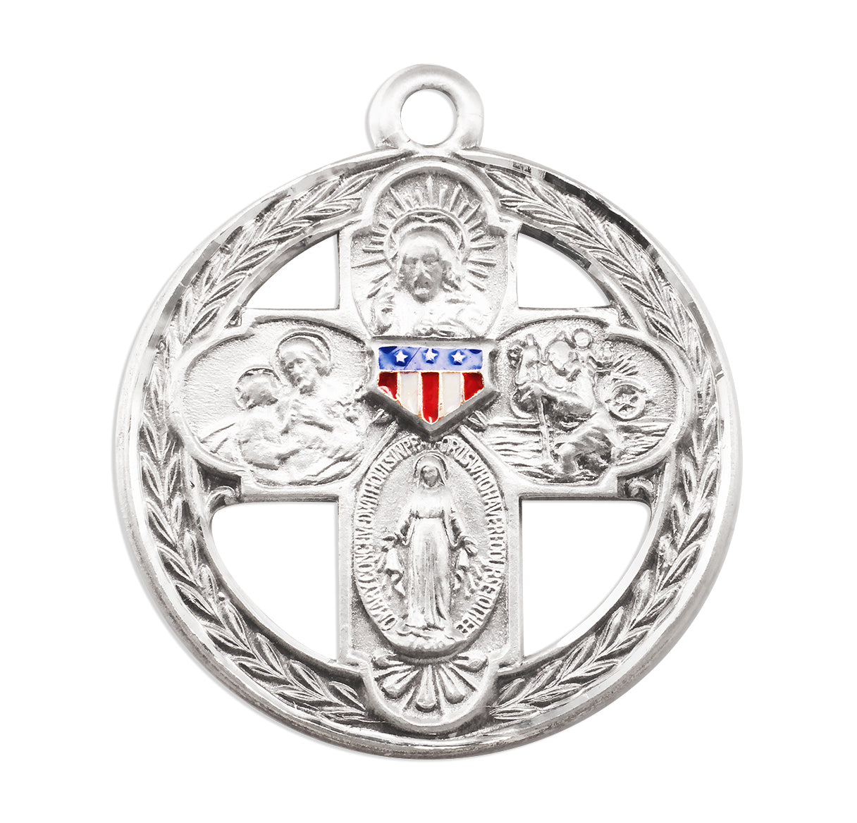 Extel Large Sterling Silver Enameled Military 4-Way Pendant