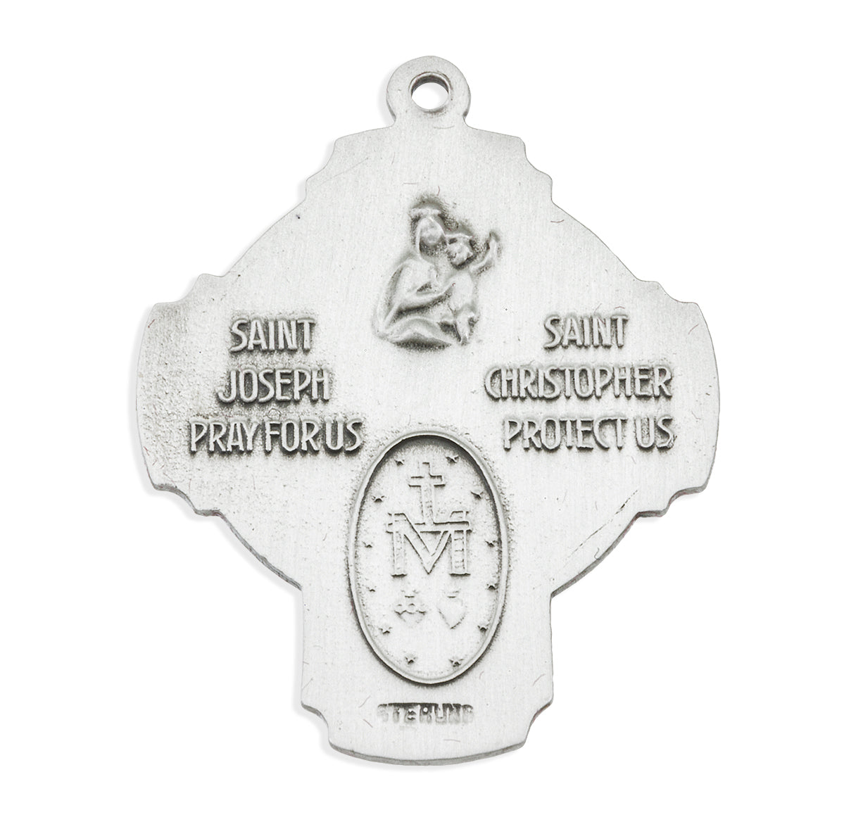 Extel Silver Catholic 4-Way Medal Cross Necklace Gift