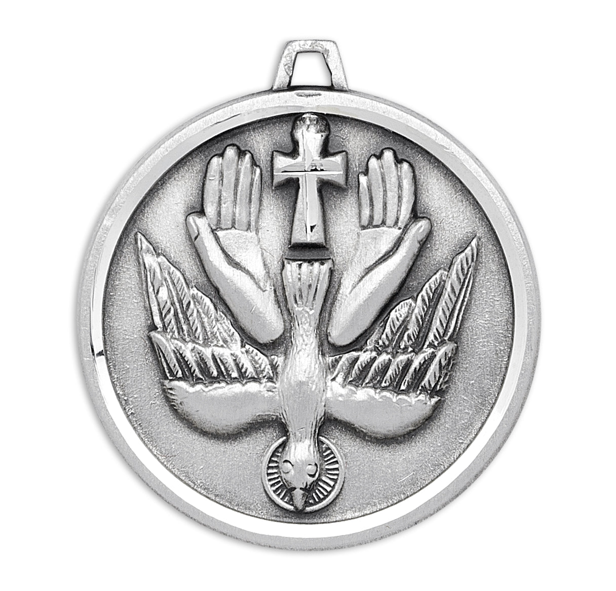 Holy Spirit Round Sterling Silver Medal Pendant Necklace Gift