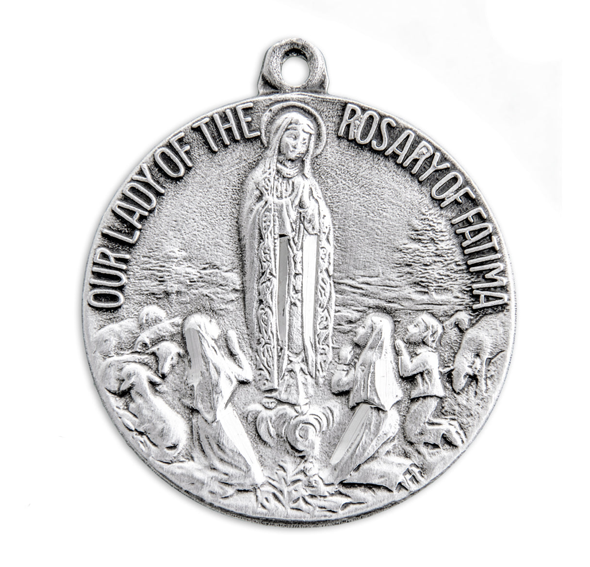 Our Lady of Fatima Round Sterling Silver Medal Necklace