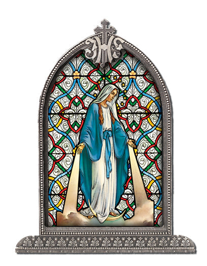 Our Lady of Grace Arch Liturgical Glass Small Textured Frame
