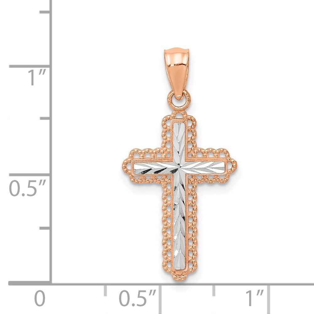 Extel Medium 14k Rose Gold Rhodium Cross Pendant Charm