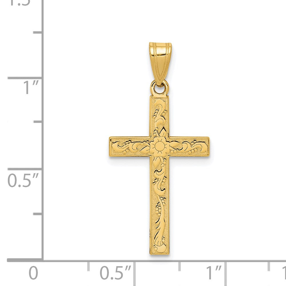 Extel Large 14k Gold Etched Floral Latin Cross Pendant