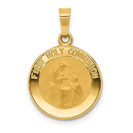 Extel Medium 14k Polished and Satin First Holy Communion Medal Pendant Charm, Made in USA