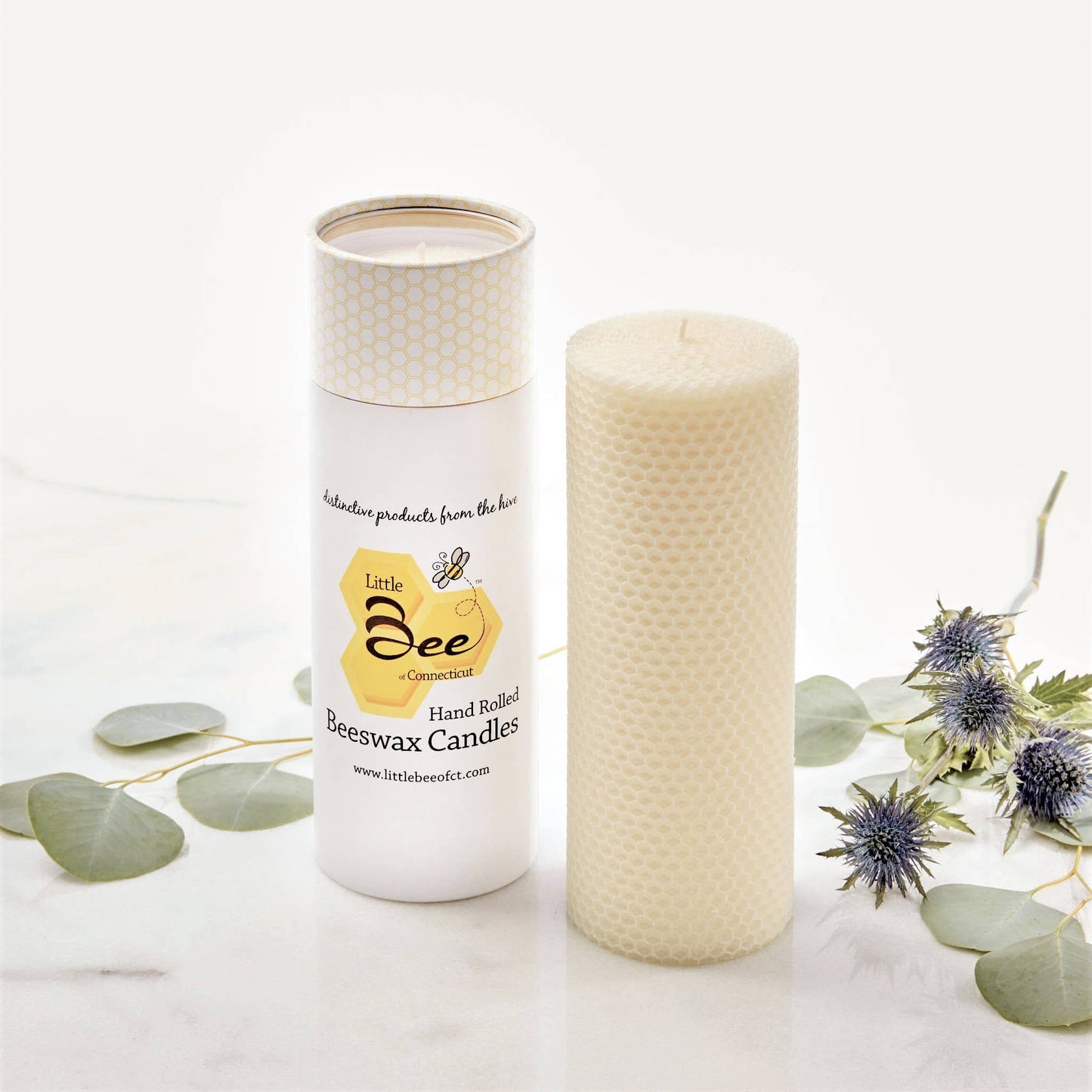 8 Inch Hand Rolled Beeswax Pillar Candle Natural Glow