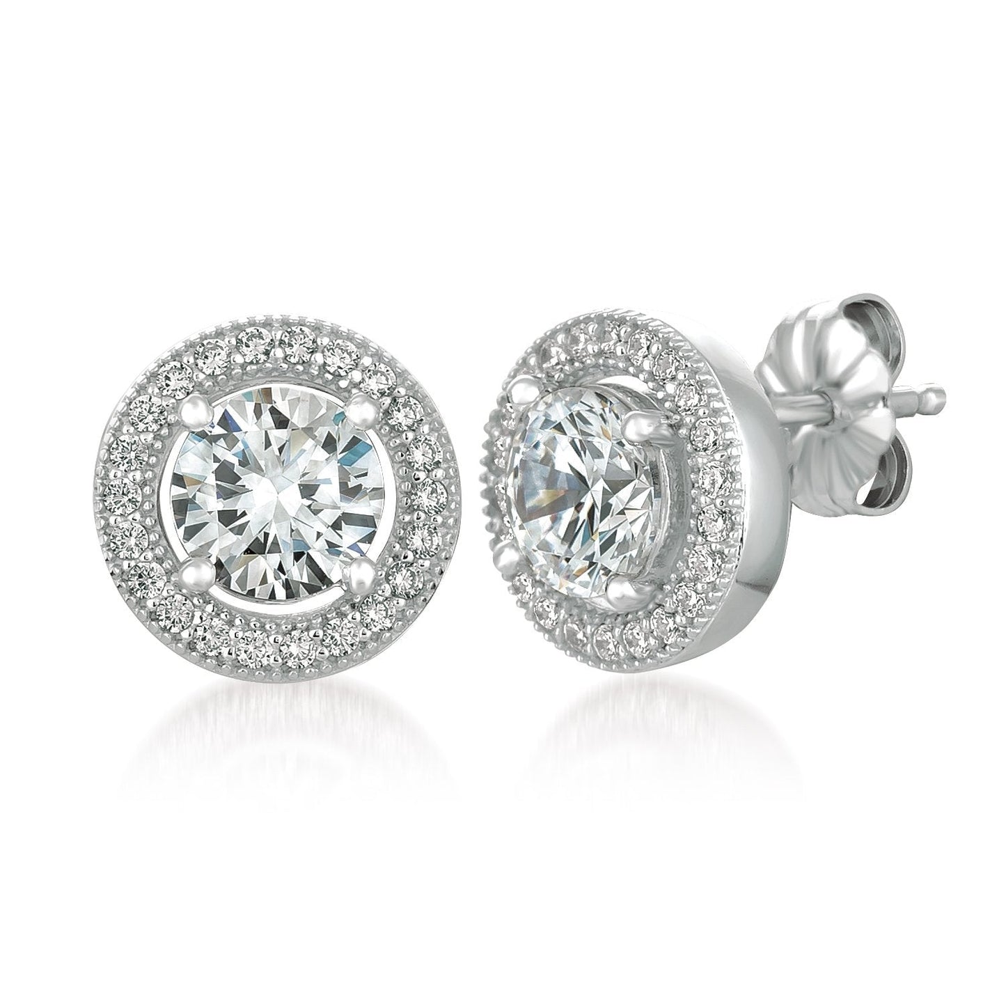 Crislu Brilliant Cut Stud Earrings with Halo in Platinum