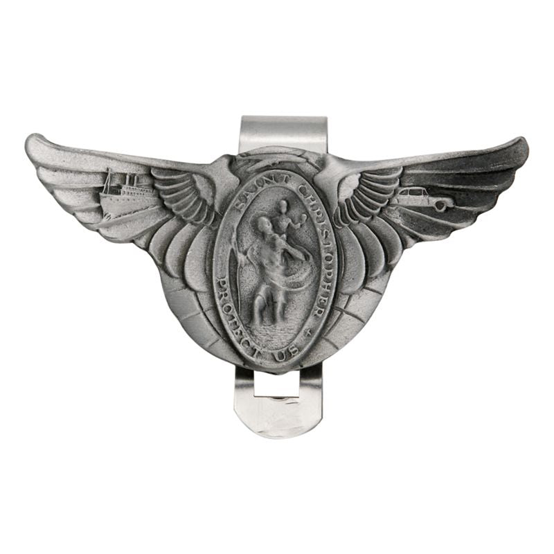 Extel Pewter Winged St. Christopher Visor Clip for Car Truck