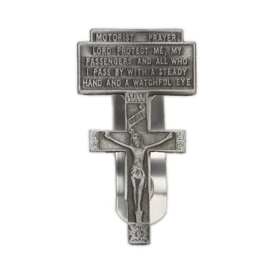 Extel Pewter Motorist Prayer Crucifix Sun Visor Clip