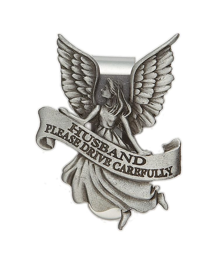 Extel Pewter Husband Please Drive Carefully Angel Visor Clip