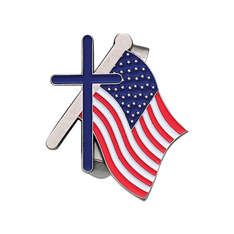 Extel Pewter and Enameled American Flag Sun Visor Clip