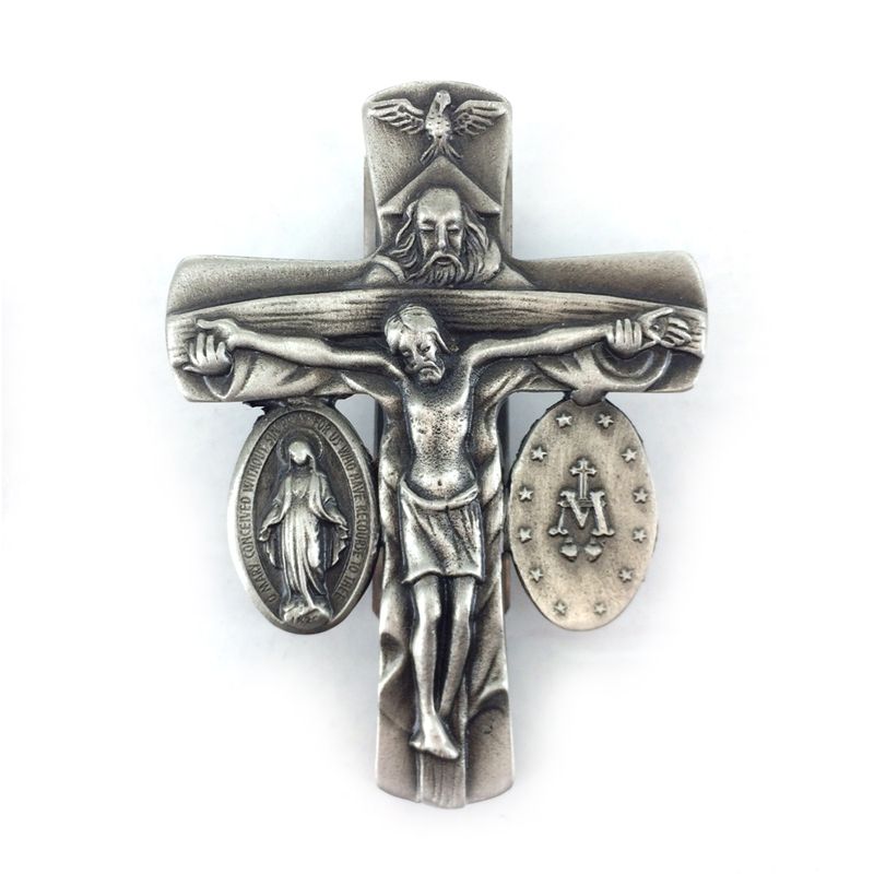 Extel Antiqued Pewter Trinity Crucifix Visor Clip Car Truck