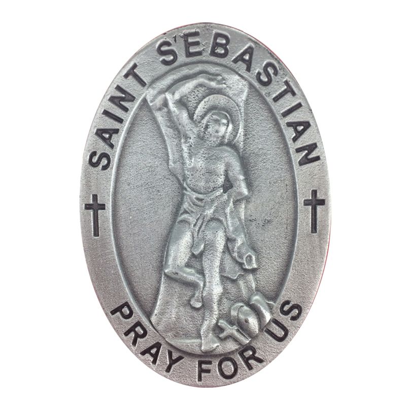 Extel Pewter Oval St. Sebastian Sun Visor Clip for Car