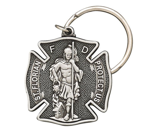 Extel Pewter St. Florian, Patron Saint of Fire Fighters Maltese Cross Key Chain